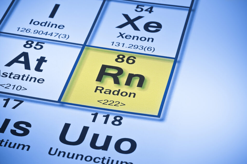 Radon gas in the periodic table of the elements